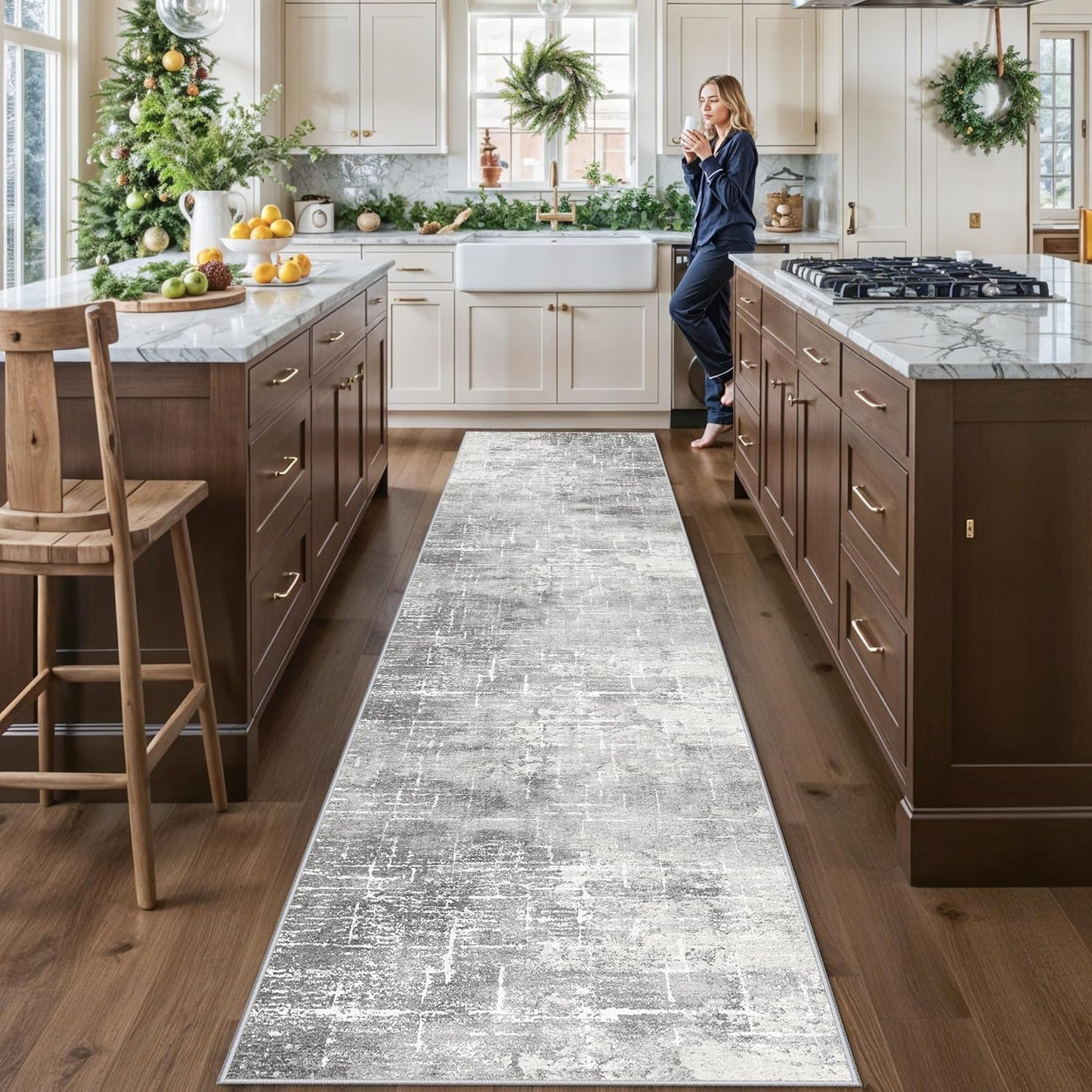2x6 Hallway Washable Runner Rug : Vintage Soft Kitchen Laundry Runner with Non Slip Backing Farmhouse Entryway Living Room Floor Mat Stain Resistant Carpet for Bedroom Bathroom Distressed Beside Rug