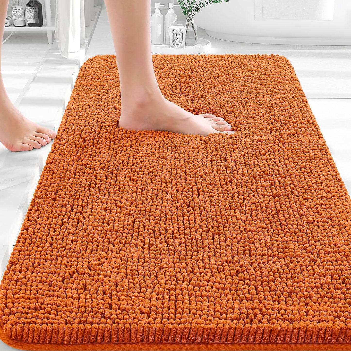 OLANLY Bathroom Rugs 30x20, Extra Soft Absorbent Chenille Bath Rugs | Grey, Quick-Drying Rubber Backing, Machine Washable Bath Mat for Bathroom Floor, Tub and Shower, Home Decor Accessories