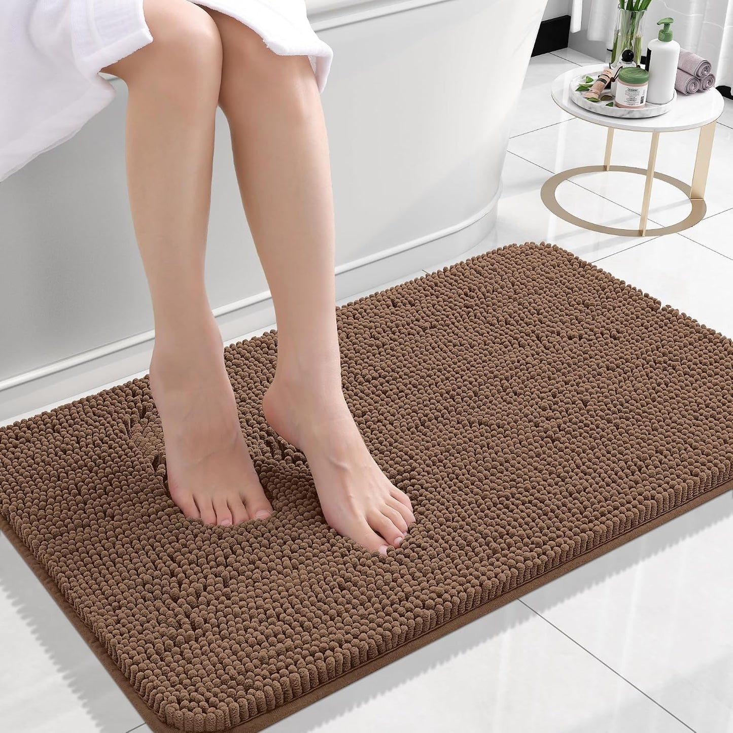 OLANLY Bathroom Rugs 30x20, Extra Soft Absorbent Chenille Bath Rugs | Grey, Quick-Drying Rubber Backing, Machine Washable Bath Mat for Bathroom Floor, Tub and Shower, Home Decor Accessories