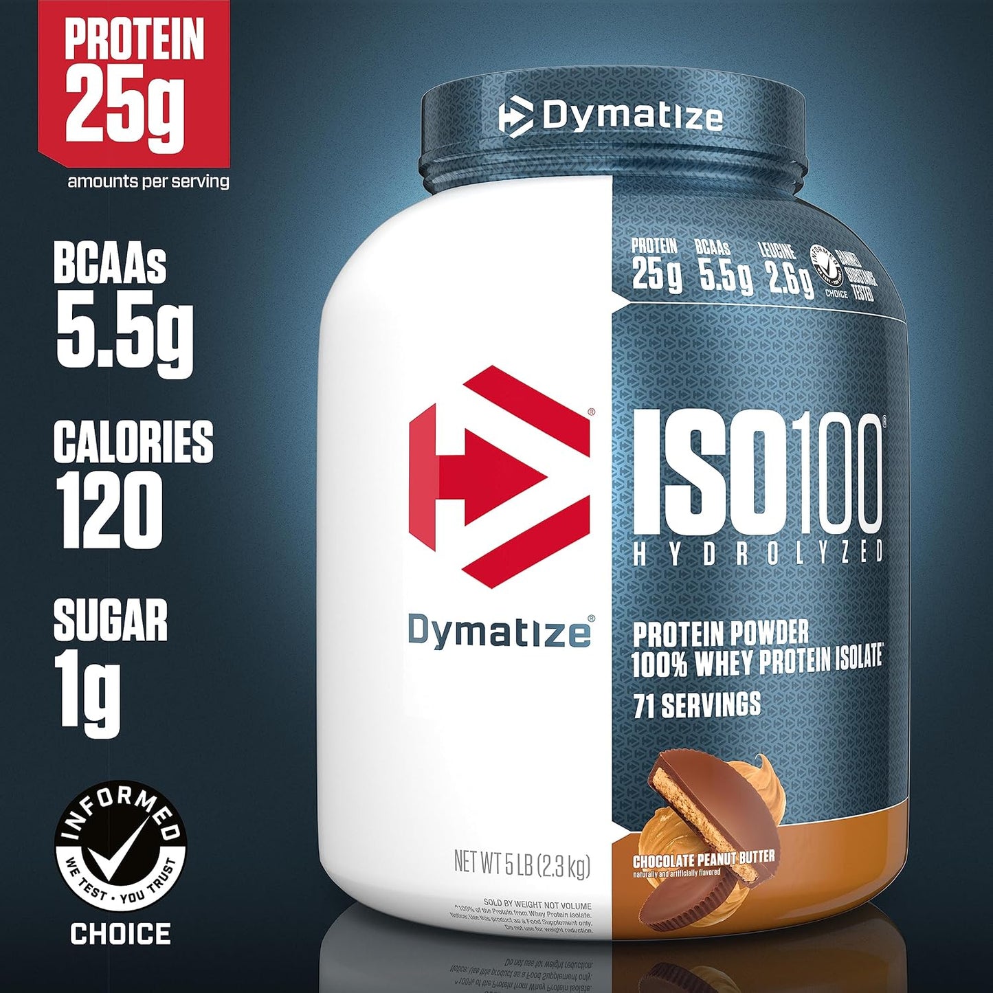 Dymatize ISO100 Protein Powder, 100% Whey Isolate, Cookies & Cream | 25g Protein, Hydrolyzed, Fast-Absorbing, Supports Muscle Health, 5.5g BCAAs, Gluten-Free, 20 Servings, 1.3 lb