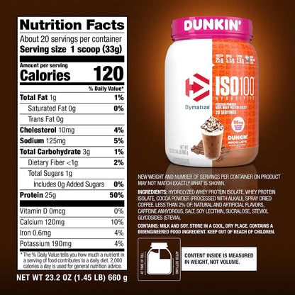 Dymatize ISO100 Protein Powder, 100% Whey Isolate, Cookies & Cream | 25g Protein, Hydrolyzed, Fast-Absorbing, Supports Muscle Health, 5.5g BCAAs, Gluten-Free, 20 Servings, 1.3 lb