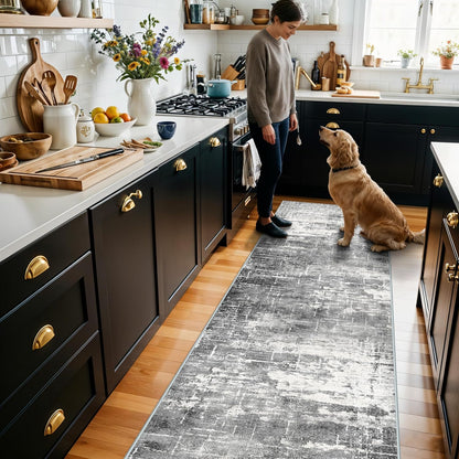 2x6 Hallway Washable Runner Rug : Vintage Soft Kitchen Laundry Runner with Non Slip Backing Farmhouse Entryway Living Room Floor Mat Stain Resistant Carpet for Bedroom Bathroom Distressed Beside Rug