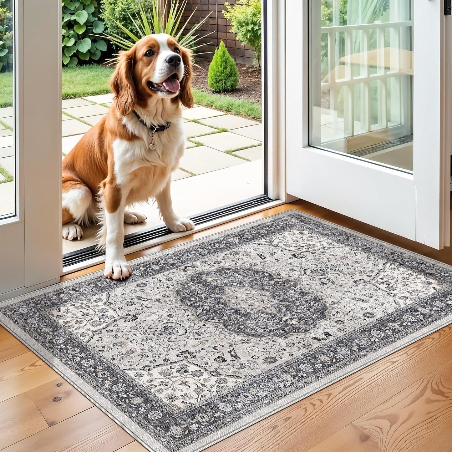 2x6 Hallway Washable Runner Rug : Vintage Soft Kitchen Laundry Runner with Non Slip Backing Farmhouse Entryway Living Room Floor Mat Stain Resistant Carpet for Bedroom Bathroom Distressed Beside Rug