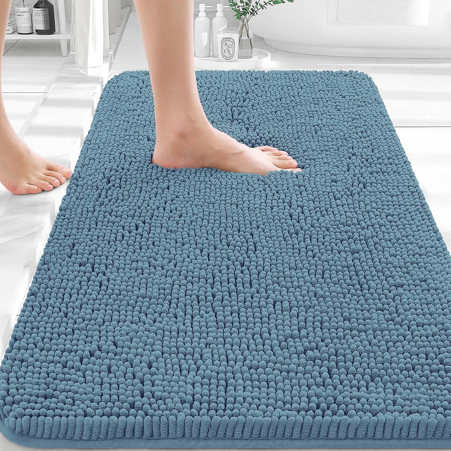 OLANLY Bathroom Rugs 30x20, Extra Soft Absorbent Chenille Bath Rugs | Grey, Quick-Drying Rubber Backing, Machine Washable Bath Mat for Bathroom Floor, Tub and Shower, Home Decor Accessories