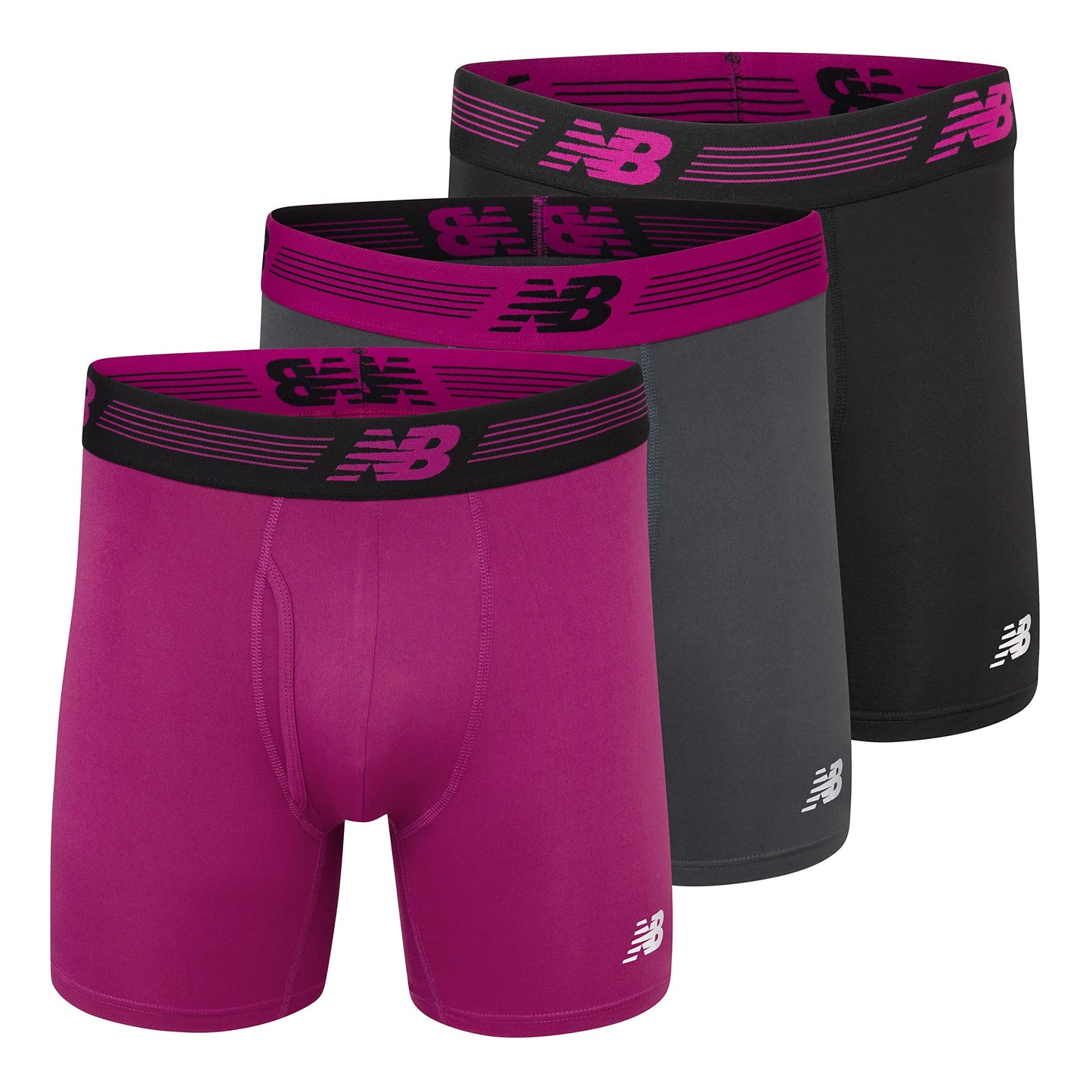 New Balance Men's Performance Boxer Briefs with Fly, Breathable Stretch Underwear, Moisture Wicking, Soft Waistband (3 Pack)