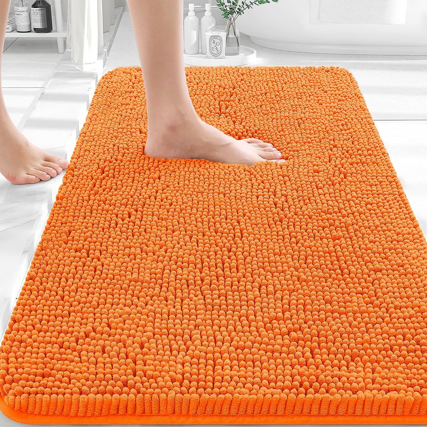 OLANLY Bathroom Rugs 30x20, Extra Soft Absorbent Chenille Bath Rugs | Grey, Quick-Drying Rubber Backing, Machine Washable Bath Mat for Bathroom Floor, Tub and Shower, Home Decor Accessories
