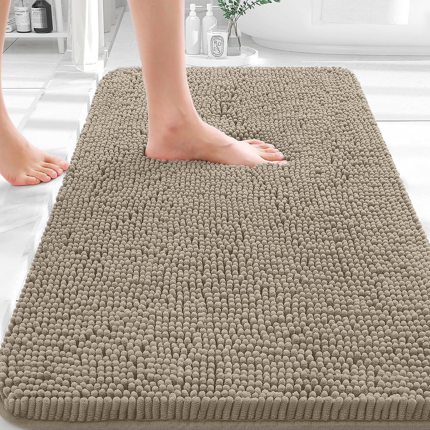 OLANLY Bathroom Rugs 30x20, Extra Soft Absorbent Chenille Bath Rugs | Grey, Quick-Drying Rubber Backing, Machine Washable Bath Mat for Bathroom Floor, Tub and Shower, Home Decor Accessories