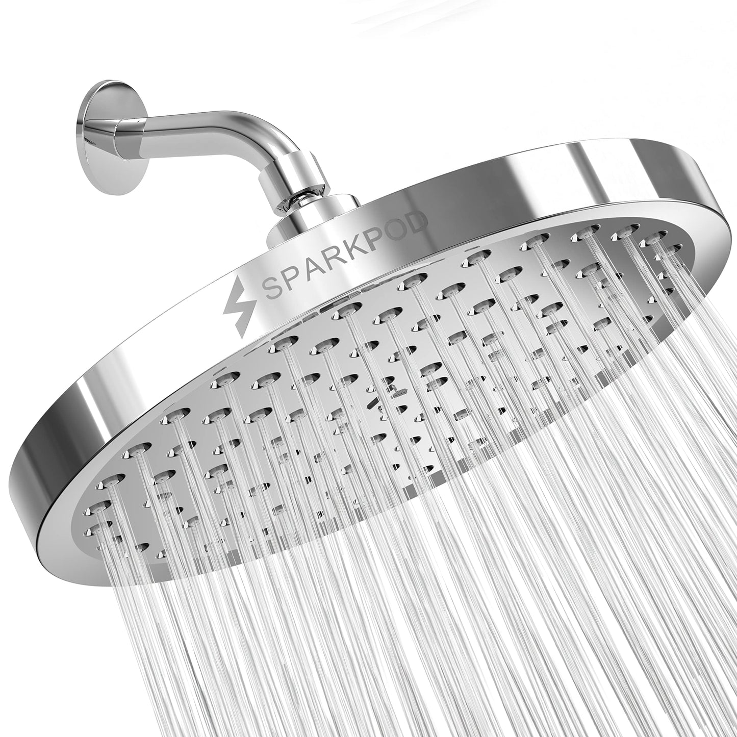 SparkPod Rain Shower Head, 6 Inch Round, Luxury Polished Chrome Finish | High Pressure Shower Heads, 90 Nozzles, Adjustable Showerhead, No Tools Needed, Universal Connection