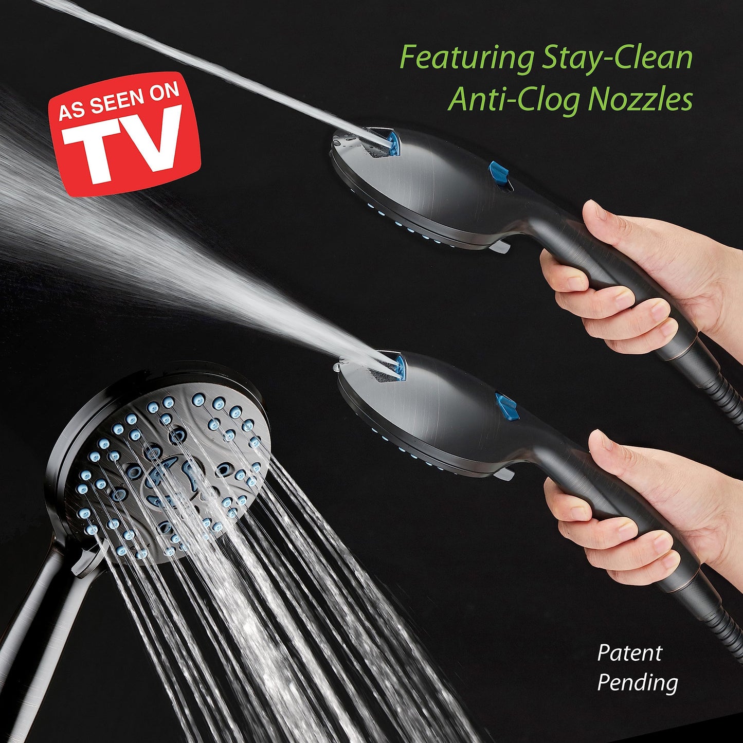 AquaCare 8-mode High Pressure Handheld Shower Head with 2-mode Power Wash | Stay Clean Nozzles, Dual Power Wash for Tub, Tile & Pets, Long 6 ft. Stainless Steel Hose, Wall & Overhead Brackets / Chrome
