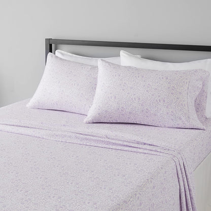 Amazon Basics Lightweight Super Soft Breathable Wrinkle-Resistant Microfiber 4-Piece Bed Sheet Set with 14-Inch Deep Pockets, Queen, Bright White, Solid