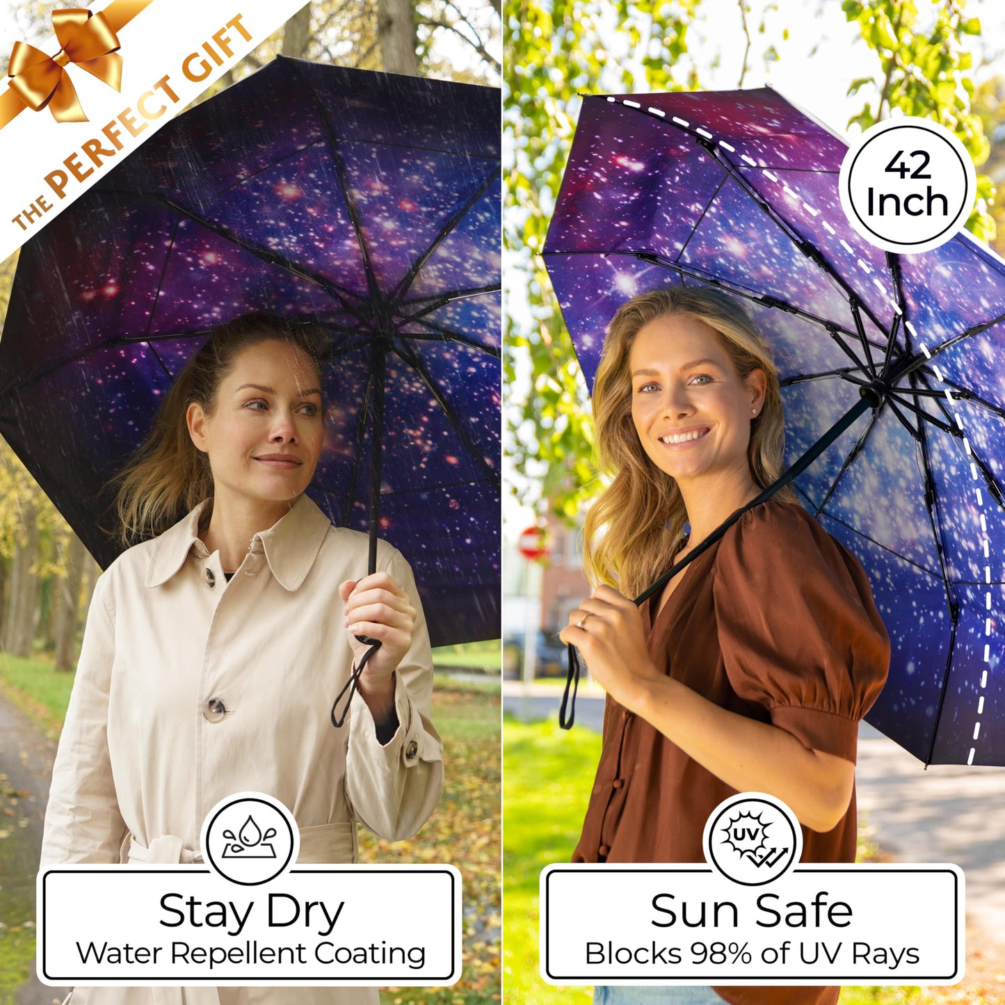 Strongest Windproof Travel Umbrella (Compact, 100MPH Wind-Tested), Light, Portable, One-Handed Use, Automatic Folding Rain Umbrella, Durable, Premium Grip, Fits Car & Backpack