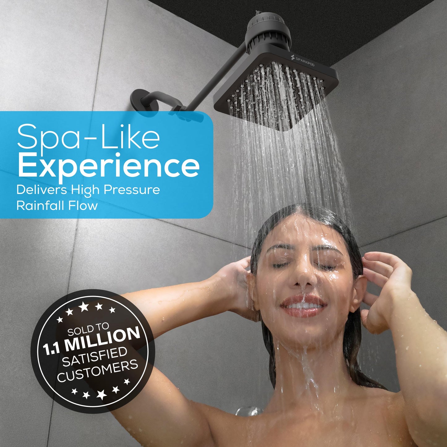 SparkPod Rain Shower Head, 6 Inch Round, Luxury Polished Chrome Finish | High Pressure Shower Heads, 90 Nozzles, Adjustable Showerhead, No Tools Needed, Universal Connection