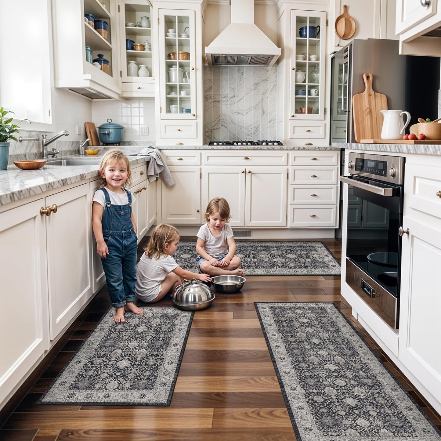 2x6 Hallway Washable Runner Rug : Vintage Soft Kitchen Laundry Runner with Non Slip Backing Farmhouse Entryway Living Room Floor Mat Stain Resistant Carpet for Bedroom Bathroom Distressed Beside Rug
