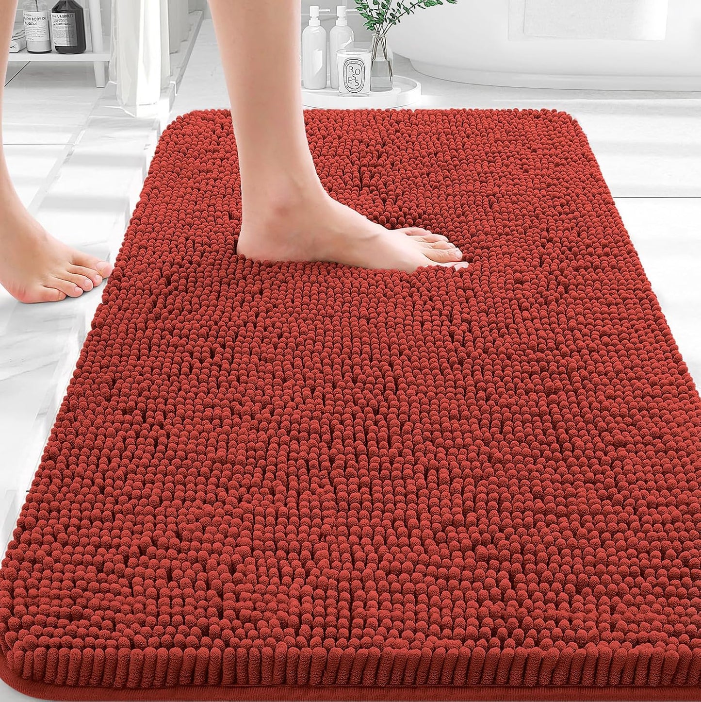 OLANLY Bathroom Rugs 30x20, Extra Soft Absorbent Chenille Bath Rugs | Grey, Quick-Drying Rubber Backing, Machine Washable Bath Mat for Bathroom Floor, Tub and Shower, Home Decor Accessories
