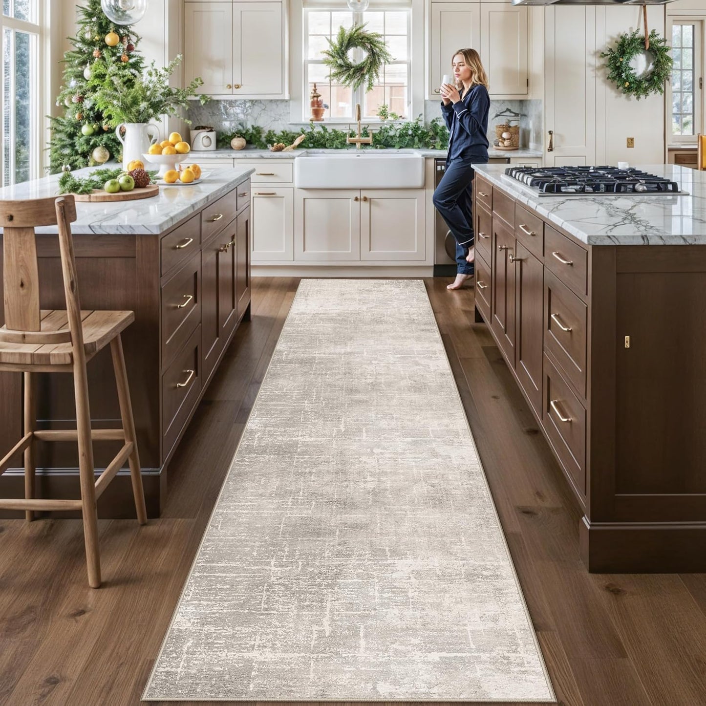 2x6 Hallway Washable Runner Rug : Vintage Soft Kitchen Laundry Runner with Non Slip Backing Farmhouse Entryway Living Room Floor Mat Stain Resistant Carpet for Bedroom Bathroom Distressed Beside Rug