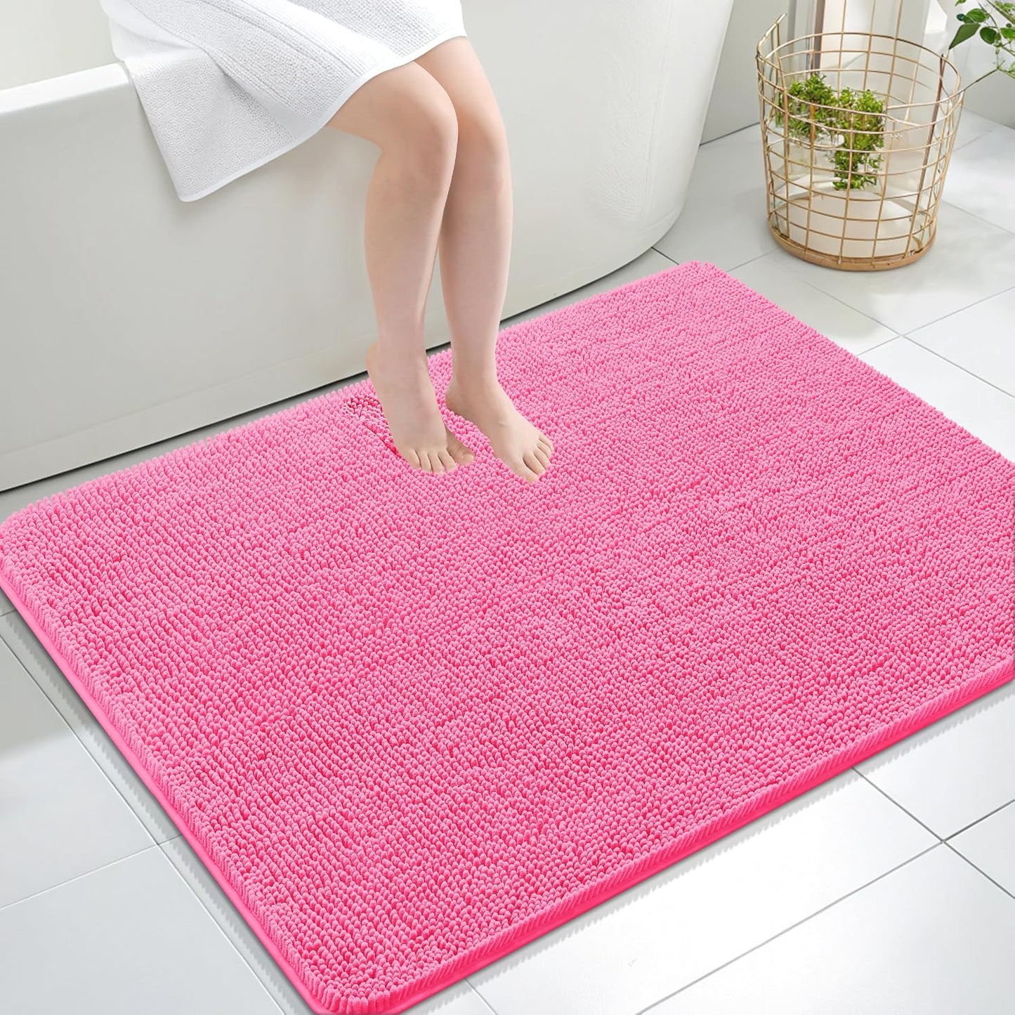 OLANLY Bathroom Rugs 30x20, Extra Soft Absorbent Chenille Bath Rugs | Grey, Quick-Drying Rubber Backing, Machine Washable Bath Mat for Bathroom Floor, Tub and Shower, Home Decor Accessories