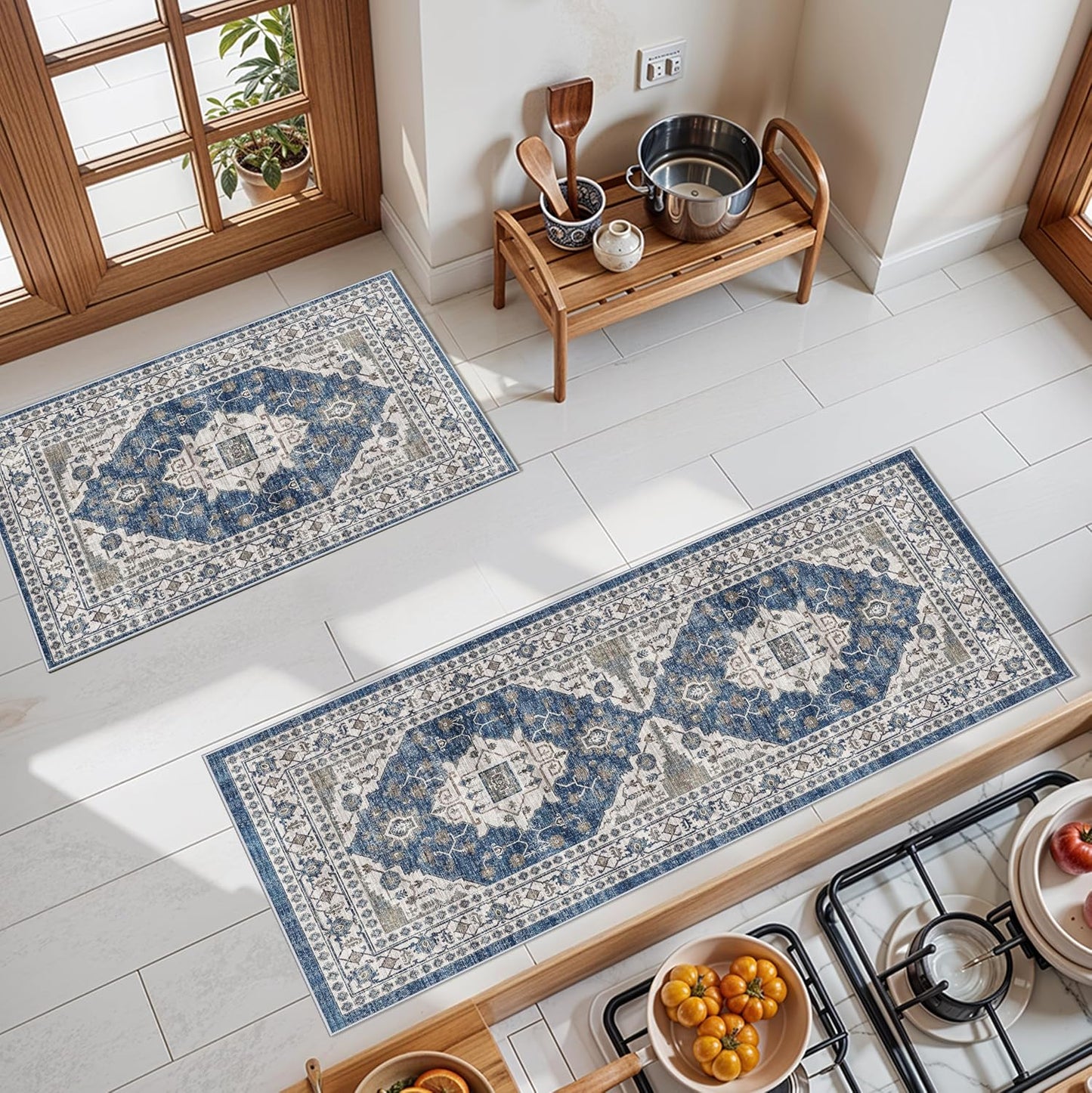2x6 Hallway Washable Runner Rug : Vintage Soft Kitchen Laundry Runner with Non Slip Backing Farmhouse Entryway Living Room Floor Mat Stain Resistant Carpet for Bedroom Bathroom Distressed Beside Rug