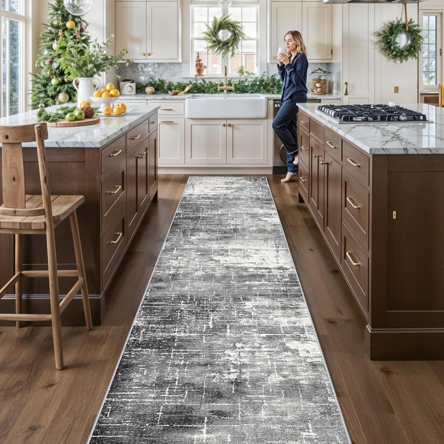 2x6 Hallway Washable Runner Rug : Vintage Soft Kitchen Laundry Runner with Non Slip Backing Farmhouse Entryway Living Room Floor Mat Stain Resistant Carpet for Bedroom Bathroom Distressed Beside Rug