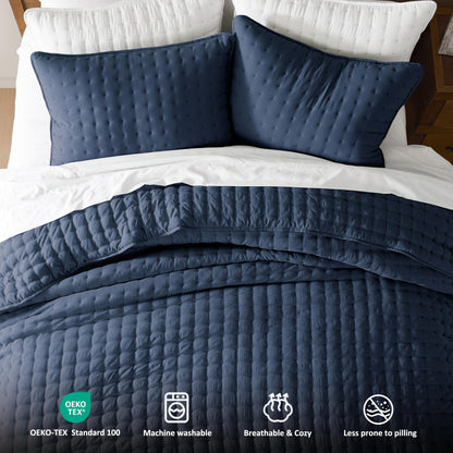 WDCOZY Beige King Size Quilt Bedding Sets with Pillow Shams, Tan Cream Lightweight Bedspread Coverlet, Quilted Blanket Thin Comforter Bed Cover, All Season Summer Spring, 3 Pieces, 104x90 inches