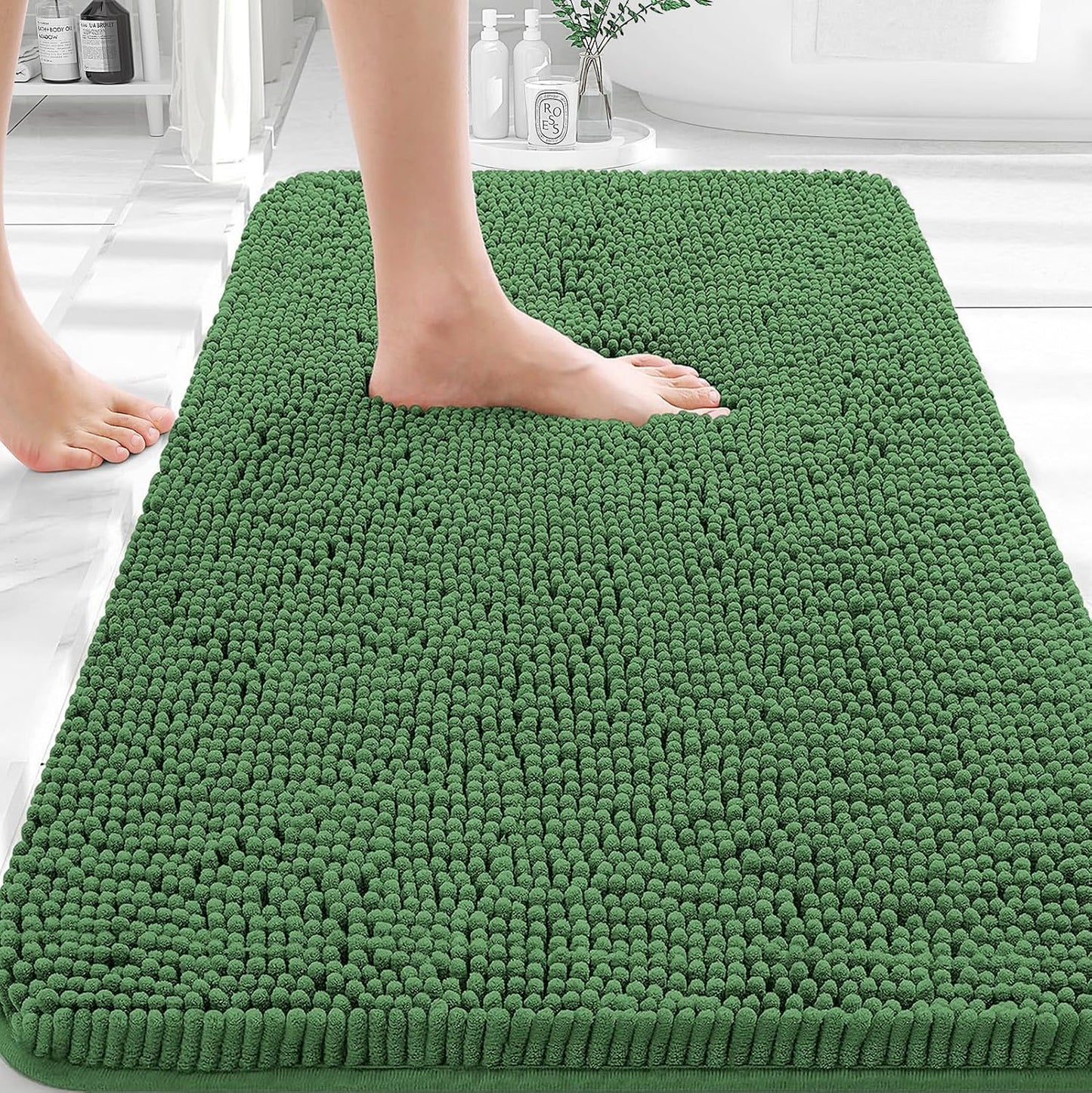 OLANLY Bathroom Rugs 30x20, Extra Soft Absorbent Chenille Bath Rugs | Grey, Quick-Drying Rubber Backing, Machine Washable Bath Mat for Bathroom Floor, Tub and Shower, Home Decor Accessories