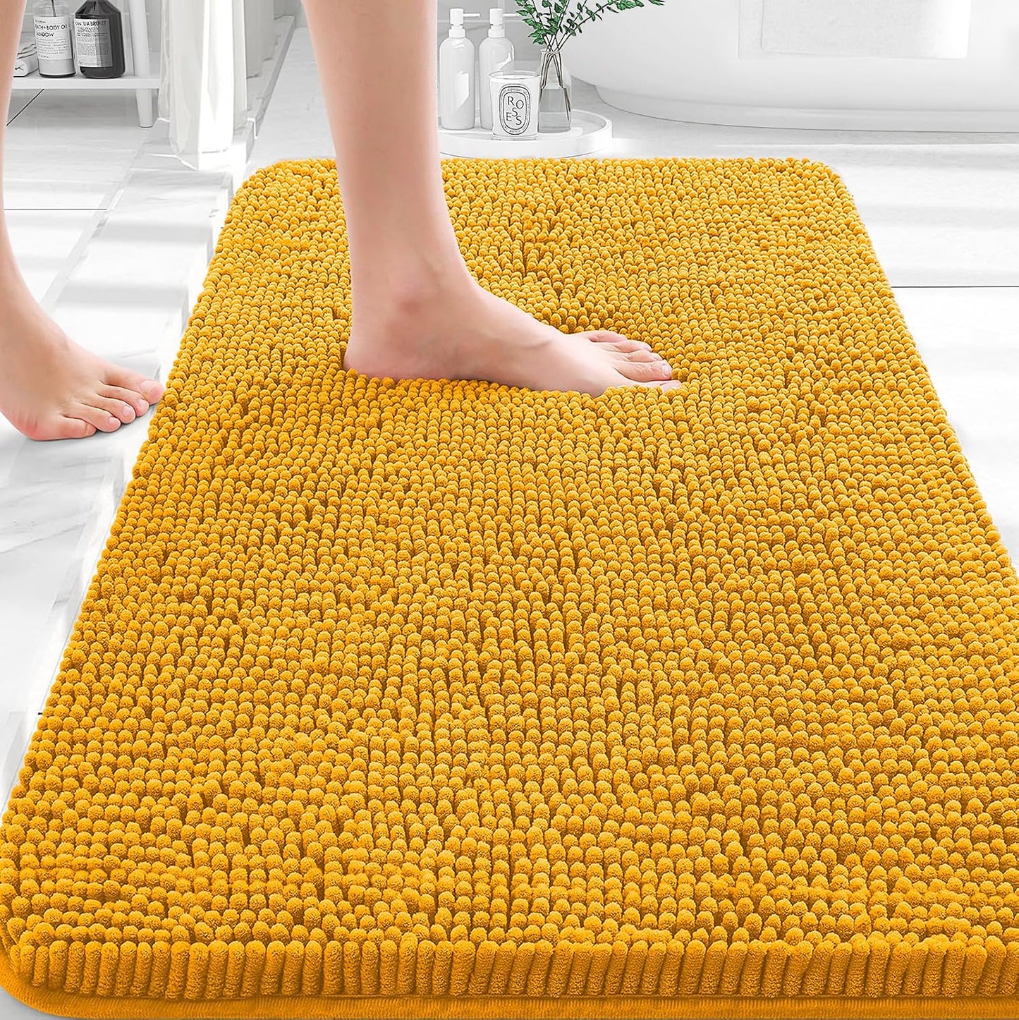 OLANLY Bathroom Rugs 30x20, Extra Soft Absorbent Chenille Bath Rugs | Grey, Quick-Drying Rubber Backing, Machine Washable Bath Mat for Bathroom Floor, Tub and Shower, Home Decor Accessories