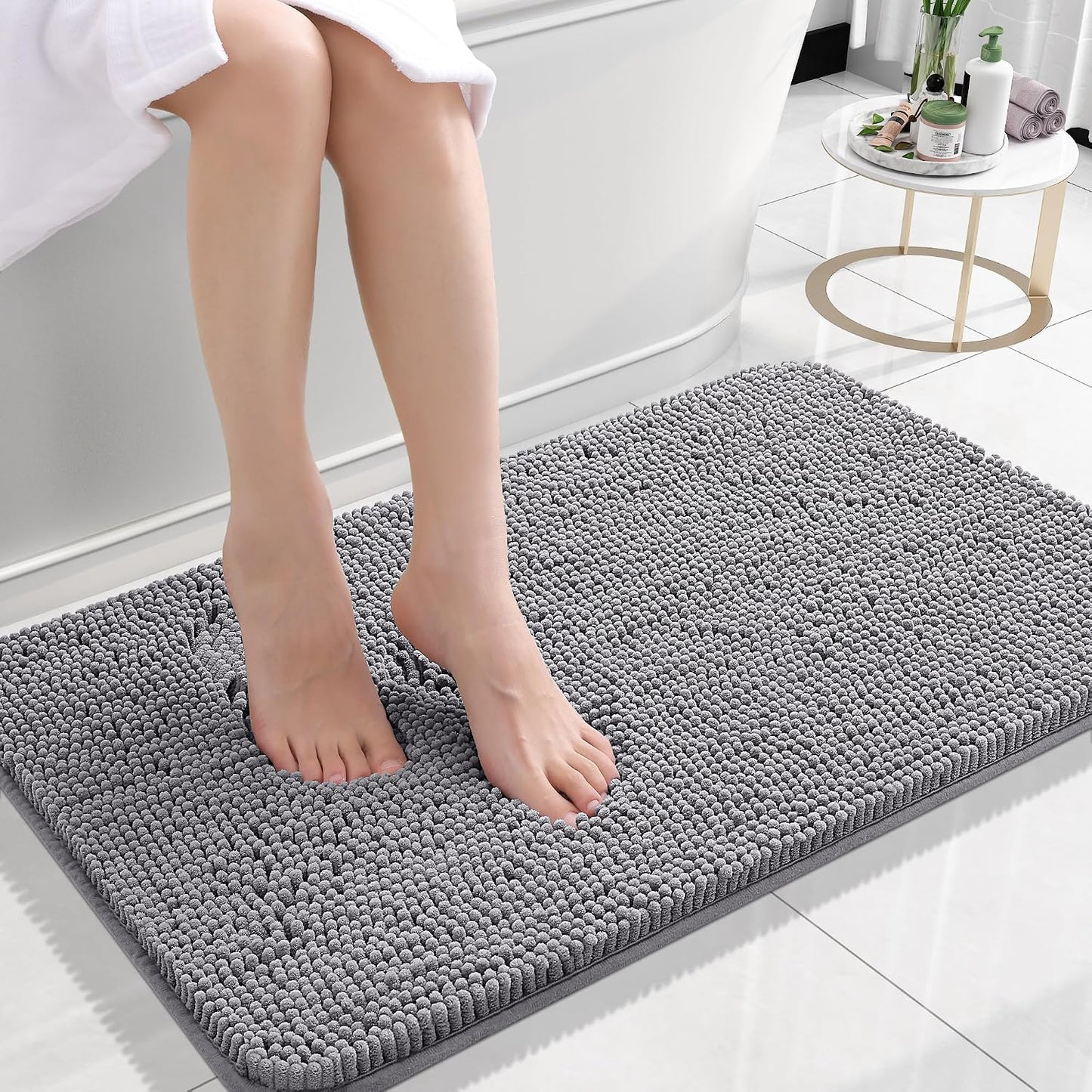 OLANLY Bathroom Rugs 30x20, Extra Soft Absorbent Chenille Bath Rugs | Grey, Quick-Drying Rubber Backing, Machine Washable Bath Mat for Bathroom Floor, Tub and Shower, Home Decor Accessories