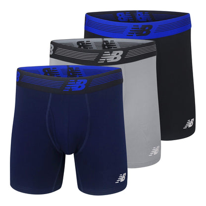 New Balance Men's Performance Boxer Briefs with Fly, Breathable Stretch Underwear, Moisture Wicking, Soft Waistband (3 Pack)