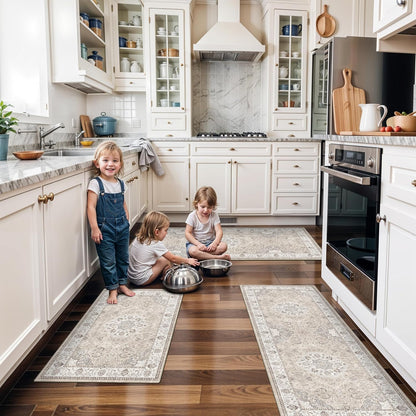 2x6 Hallway Washable Runner Rug : Vintage Soft Kitchen Laundry Runner with Non Slip Backing Farmhouse Entryway Living Room Floor Mat Stain Resistant Carpet for Bedroom Bathroom Distressed Beside Rug