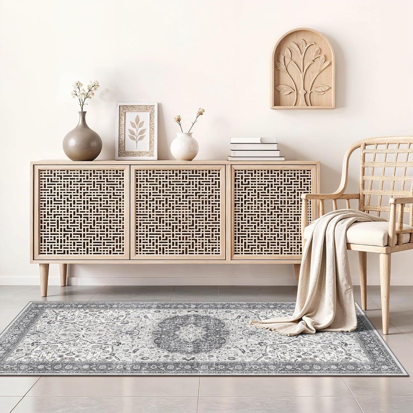 2x6 Hallway Washable Runner Rug : Vintage Soft Kitchen Laundry Runner with Non Slip Backing Farmhouse Entryway Living Room Floor Mat Stain Resistant Carpet for Bedroom Bathroom Distressed Beside Rug