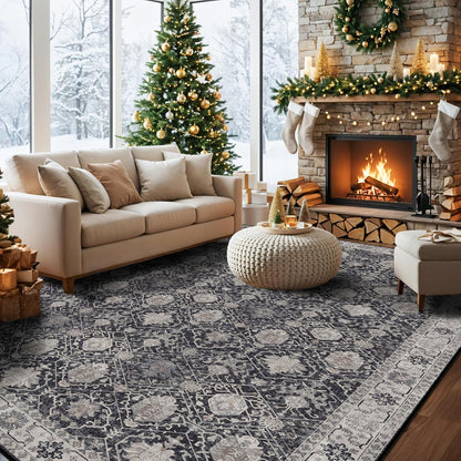 2x6 Hallway Washable Runner Rug : Vintage Soft Kitchen Laundry Runner with Non Slip Backing Farmhouse Entryway Living Room Floor Mat Stain Resistant Carpet for Bedroom Bathroom Distressed Beside Rug