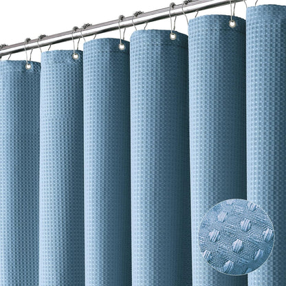 Waffle Shower Curtain 256 GSM Heavy Duty Fabric 72"x72" Dark Green | Thick Textured Cloth, Weighted Hem, Water Repellent Washable, Hotel Luxury Polyester Shower Curtain Set for Bathroom 12 Hooks