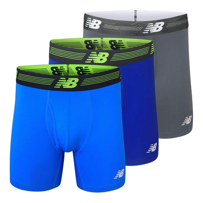New Balance Men's Performance Boxer Briefs with Fly, Breathable Stretch Underwear, Moisture Wicking, Soft Waistband (3 Pack)