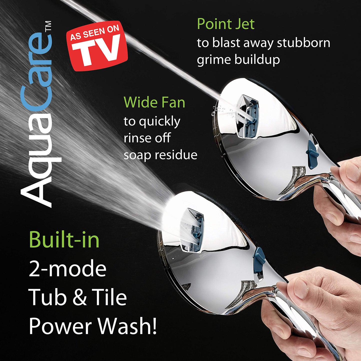 AquaCare 8-mode High Pressure Handheld Shower Head with 2-mode Power Wash | Stay Clean Nozzles, Dual Power Wash for Tub, Tile & Pets, Long 6 ft. Stainless Steel Hose, Wall & Overhead Brackets / Chrome