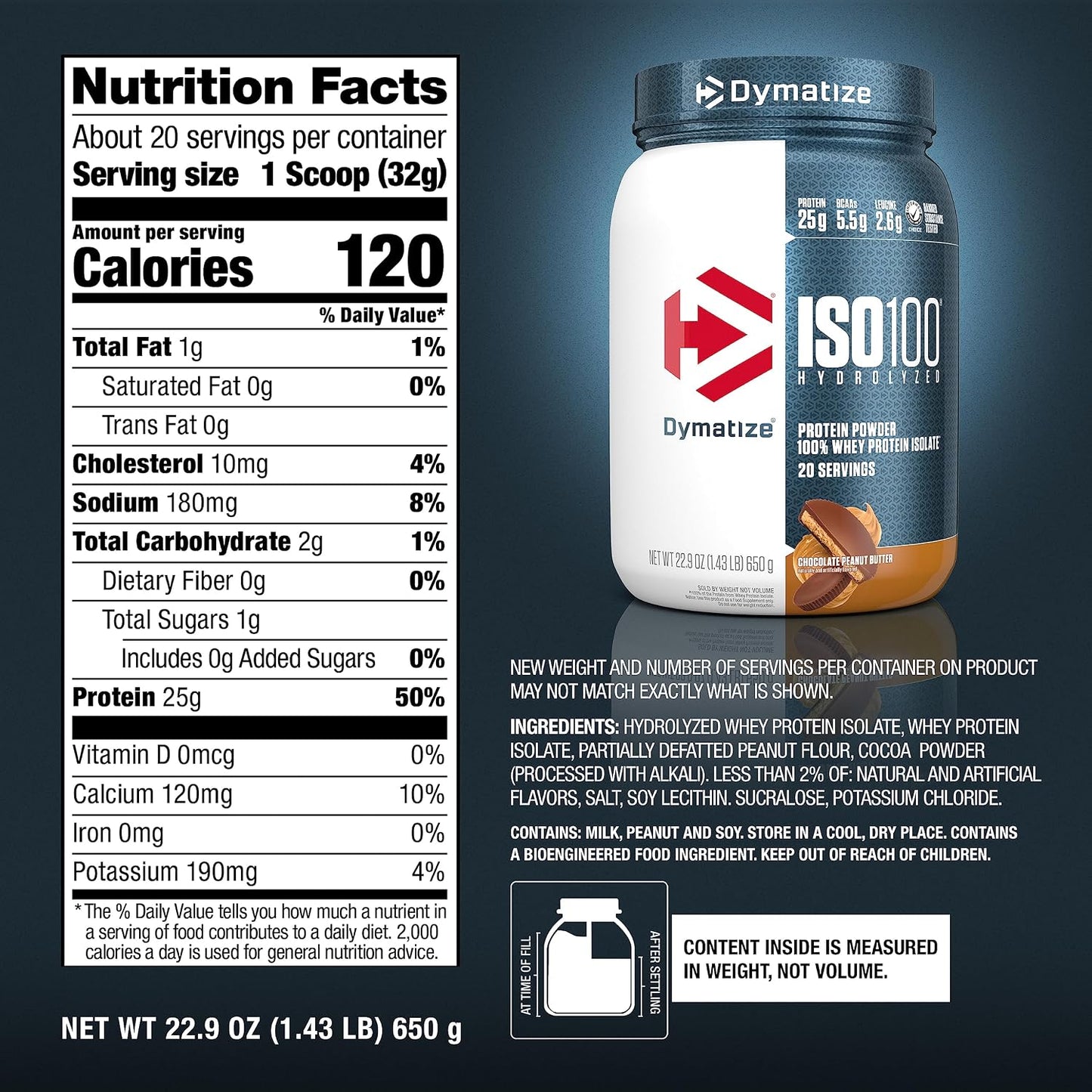 Dymatize ISO100 Protein Powder, 100% Whey Isolate, Cookies & Cream | 25g Protein, Hydrolyzed, Fast-Absorbing, Supports Muscle Health, 5.5g BCAAs, Gluten-Free, 20 Servings, 1.3 lb