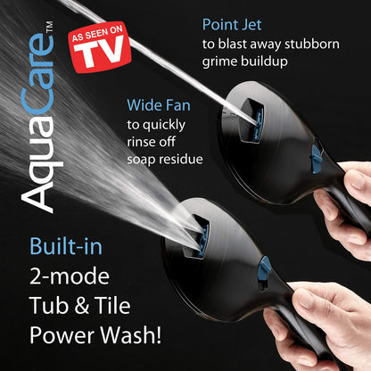 AquaCare 8-mode High Pressure Handheld Shower Head with 2-mode Power Wash | Stay Clean Nozzles, Dual Power Wash for Tub, Tile & Pets, Long 6 ft. Stainless Steel Hose, Wall & Overhead Brackets / Chrome