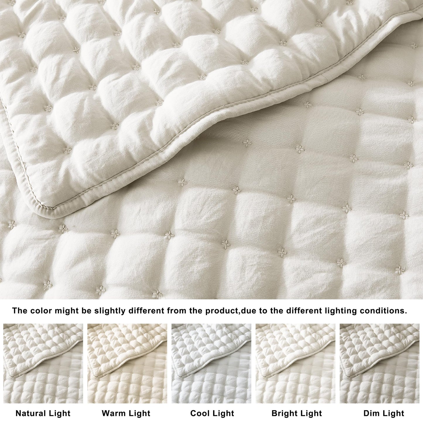 WDCOZY Beige King Size Quilt Bedding Sets with Pillow Shams, Tan Cream Lightweight Bedspread Coverlet, Quilted Blanket Thin Comforter Bed Cover, All Season Summer Spring, 3 Pieces, 104x90 inches