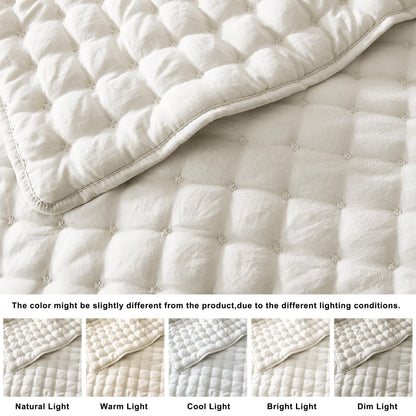 WDCOZY Beige King Size Quilt Bedding Sets with Pillow Shams, Tan Cream Lightweight Bedspread Coverlet, Quilted Blanket Thin Comforter Bed Cover, All Season Summer Spring, 3 Pieces, 104x90 inches