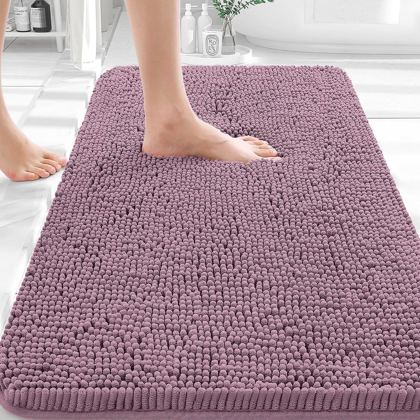 OLANLY Bathroom Rugs 30x20, Extra Soft Absorbent Chenille Bath Rugs | Grey, Quick-Drying Rubber Backing, Machine Washable Bath Mat for Bathroom Floor, Tub and Shower, Home Decor Accessories