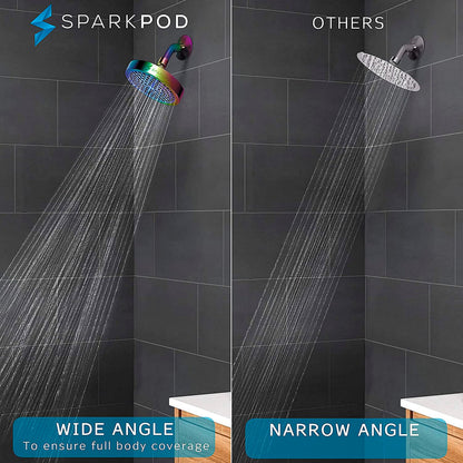 SparkPod Rain Shower Head, 6 Inch Round, Luxury Polished Chrome Finish | High Pressure Shower Heads, 90 Nozzles, Adjustable Showerhead, No Tools Needed, Universal Connection