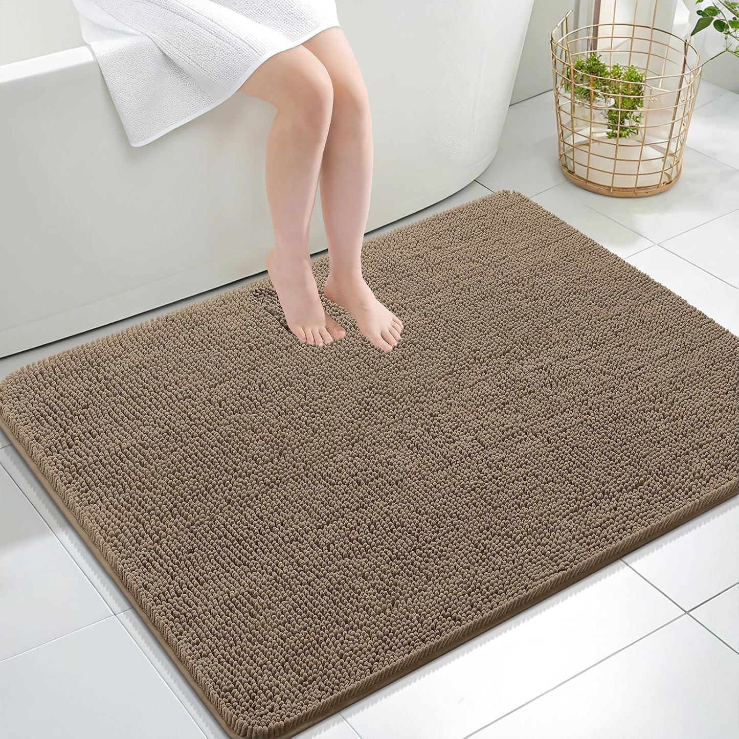 OLANLY Bathroom Rugs 30x20, Extra Soft Absorbent Chenille Bath Rugs | Grey, Quick-Drying Rubber Backing, Machine Washable Bath Mat for Bathroom Floor, Tub and Shower, Home Decor Accessories