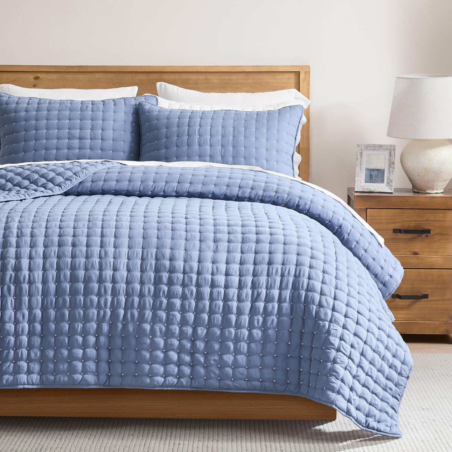 WDCOZY Beige King Size Quilt Bedding Sets with Pillow Shams, Tan Cream Lightweight Bedspread Coverlet, Quilted Blanket Thin Comforter Bed Cover, All Season Summer Spring, 3 Pieces, 104x90 inches