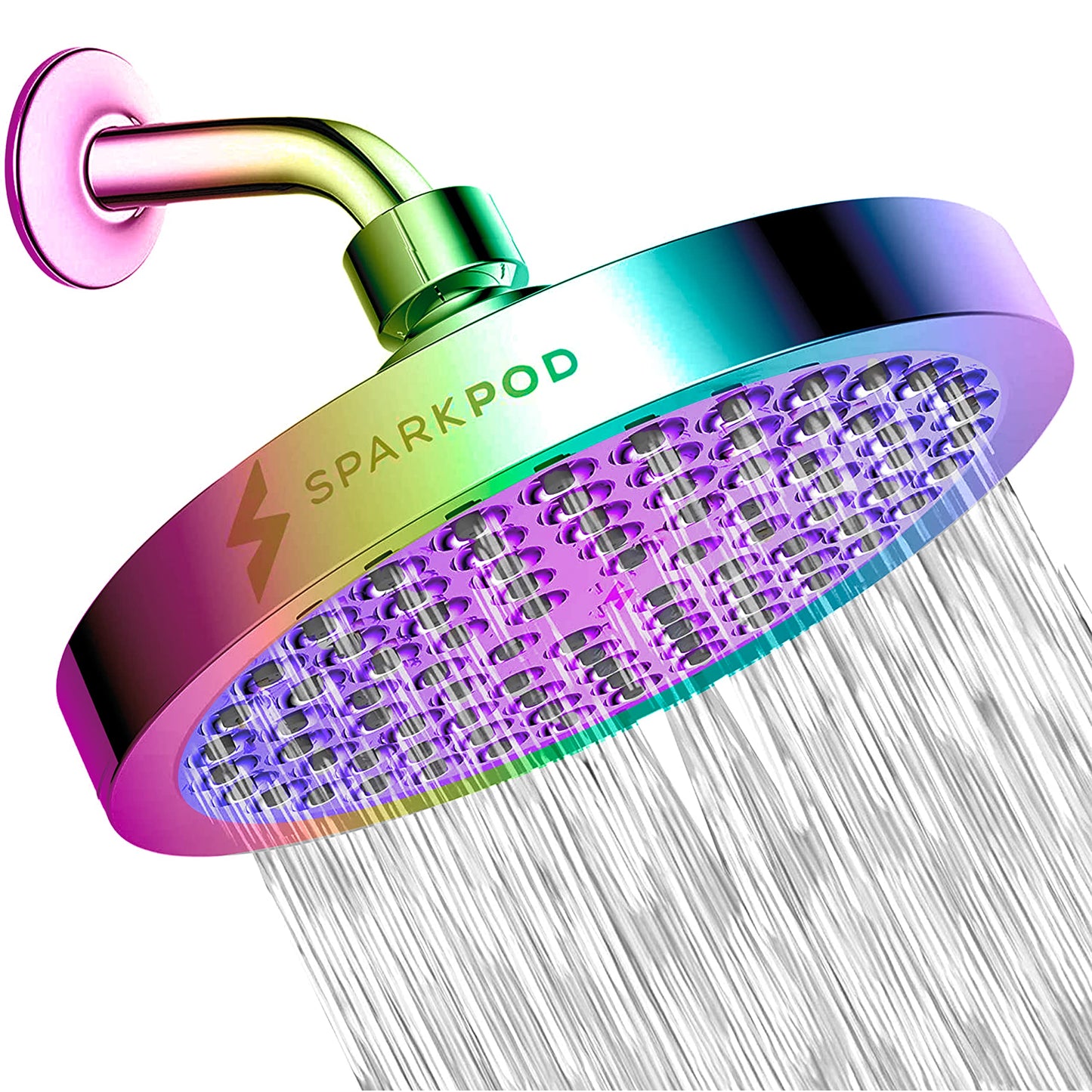 SparkPod Rain Shower Head, 6 Inch Round, Luxury Polished Chrome Finish | High Pressure Shower Heads, 90 Nozzles, Adjustable Showerhead, No Tools Needed, Universal Connection