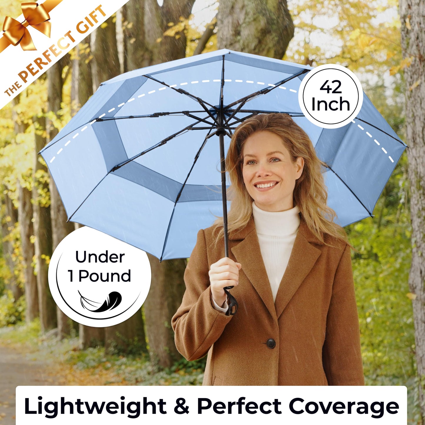 Strongest Windproof Travel Umbrella (Compact, 100MPH Wind-Tested), Light, Portable, One-Handed Use, Automatic Folding Rain Umbrella, Durable, Premium Grip, Fits Car & Backpack
