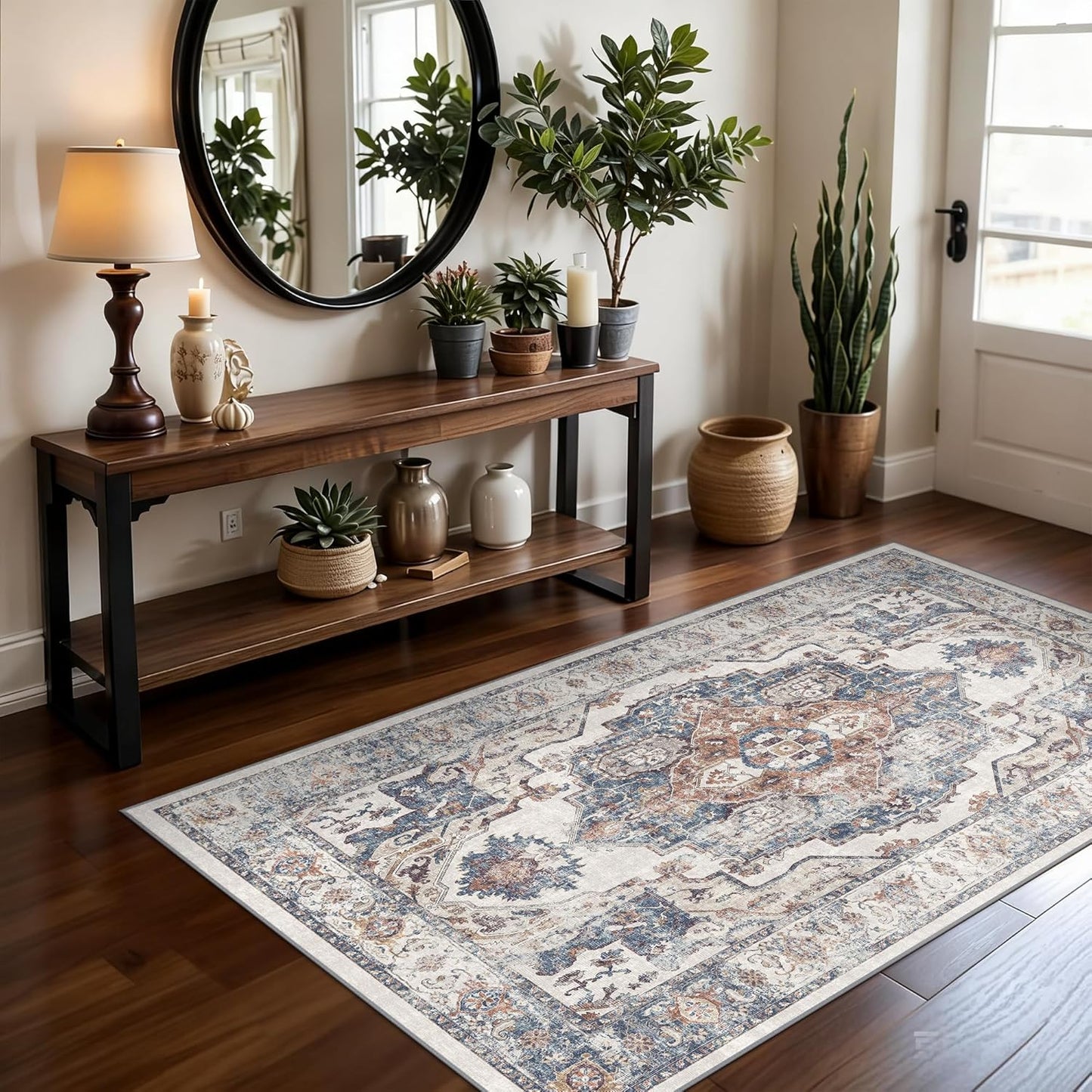 2x6 Hallway Washable Runner Rug : Vintage Soft Kitchen Laundry Runner with Non Slip Backing Farmhouse Entryway Living Room Floor Mat Stain Resistant Carpet for Bedroom Bathroom Distressed Beside Rug
