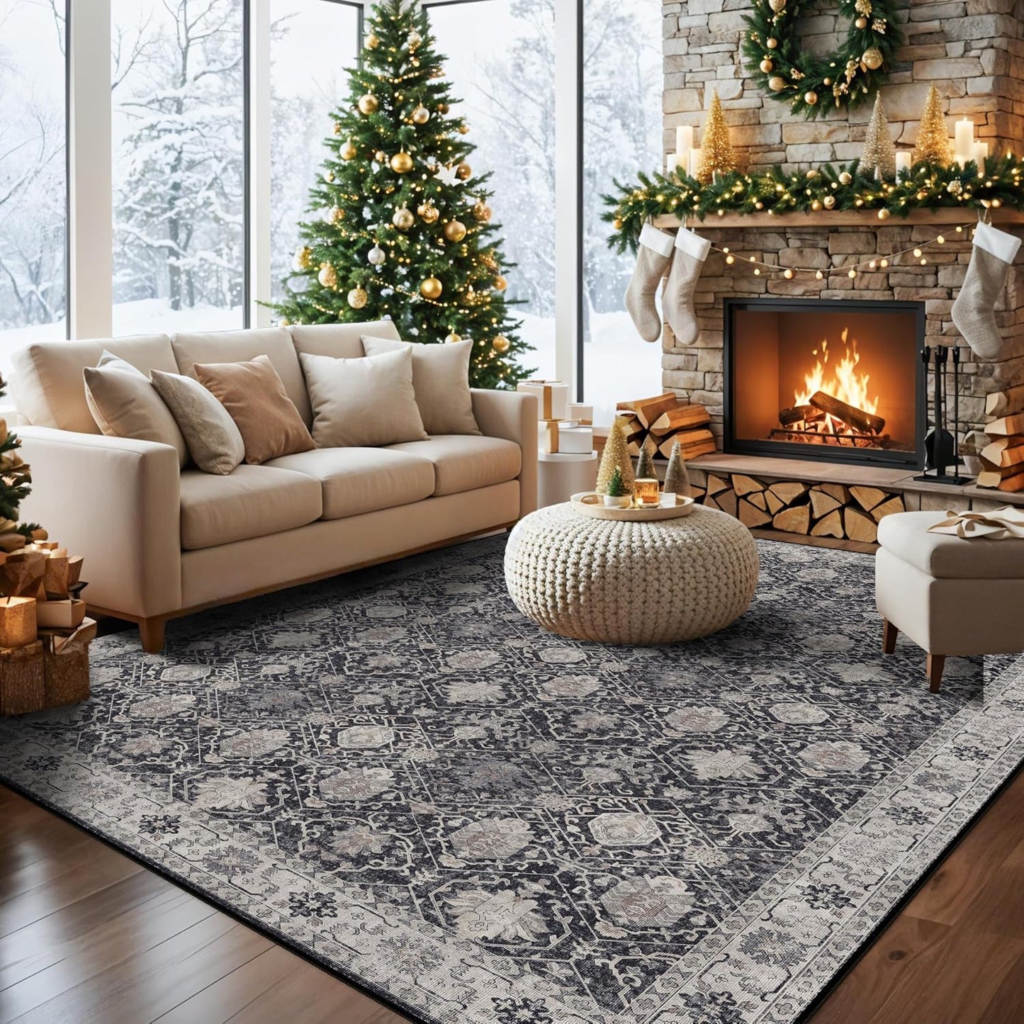 2x6 Hallway Washable Runner Rug : Vintage Soft Kitchen Laundry Runner with Non Slip Backing Farmhouse Entryway Living Room Floor Mat Stain Resistant Carpet for Bedroom Bathroom Distressed Beside Rug