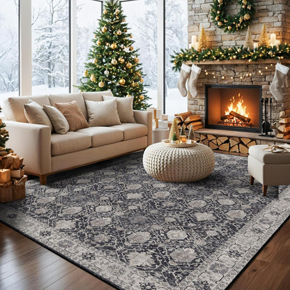 2x6 Hallway Washable Runner Rug : Vintage Soft Kitchen Laundry Runner with Non Slip Backing Farmhouse Entryway Living Room Floor Mat Stain Resistant Carpet for Bedroom Bathroom Distressed Beside Rug