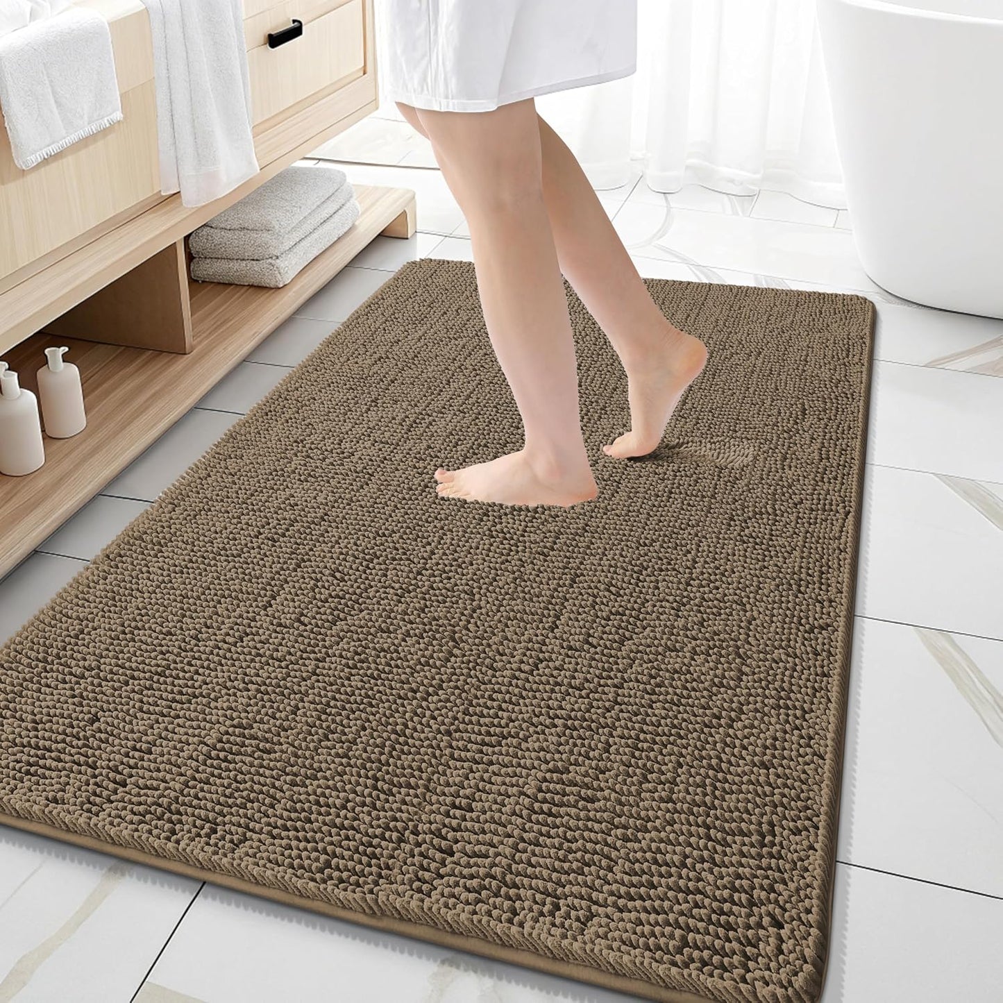 OLANLY Bathroom Rugs 30x20, Extra Soft Absorbent Chenille Bath Rugs | Grey, Quick-Drying Rubber Backing, Machine Washable Bath Mat for Bathroom Floor, Tub and Shower, Home Decor Accessories