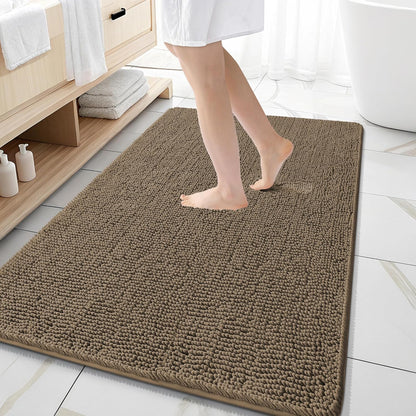 OLANLY Bathroom Rugs 30x20, Extra Soft Absorbent Chenille Bath Rugs | Grey, Quick-Drying Rubber Backing, Machine Washable Bath Mat for Bathroom Floor, Tub and Shower, Home Decor Accessories