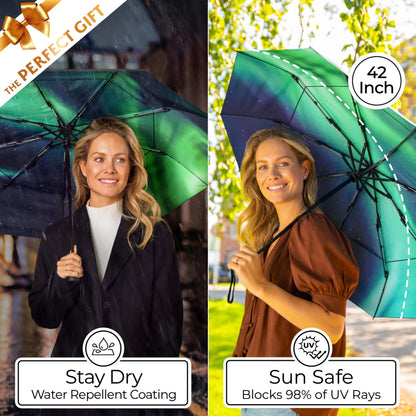 Strongest Windproof Travel Umbrella (Compact, 100MPH Wind-Tested), Light, Portable, One-Handed Use, Automatic Folding Rain Umbrella, Durable, Premium Grip, Fits Car & Backpack