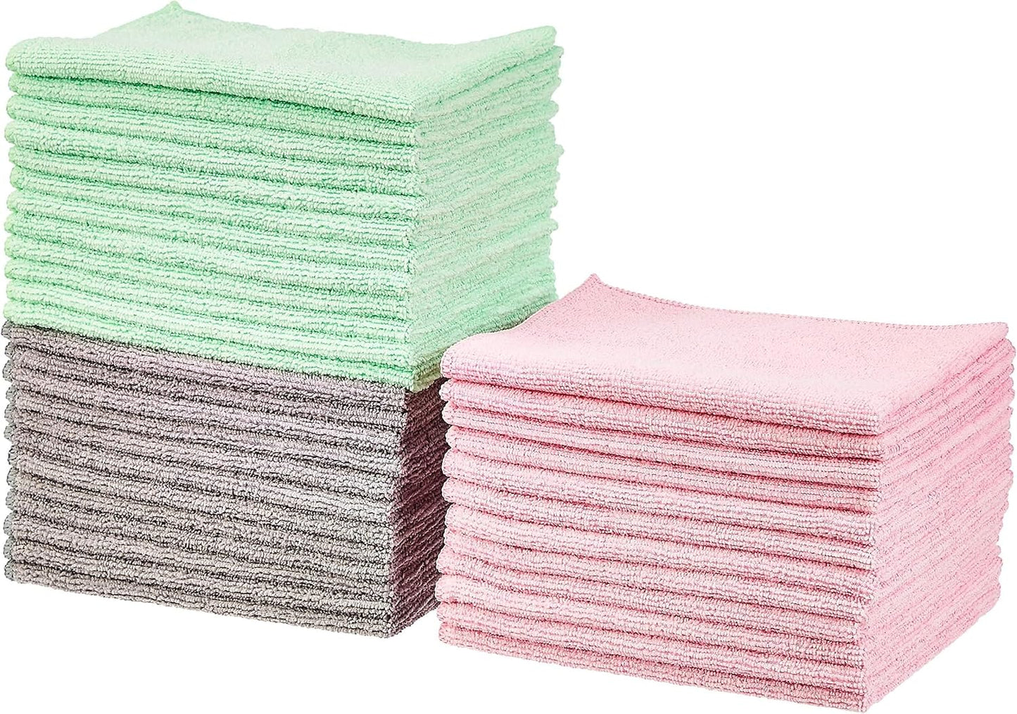 Amazon Basics Microfiber Cleaning Cloths, Ultra Absorbent, Lint Free, Streak Free, Non-Abrasive, Reusable and Washable, 16" x 12", Blue/White/Yellow, Pack of 24